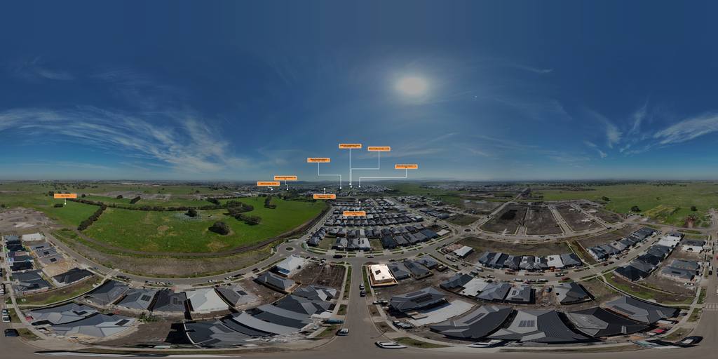 A 360 degree aerial panorama of a reservoir and dam, stitched in AerialPin
